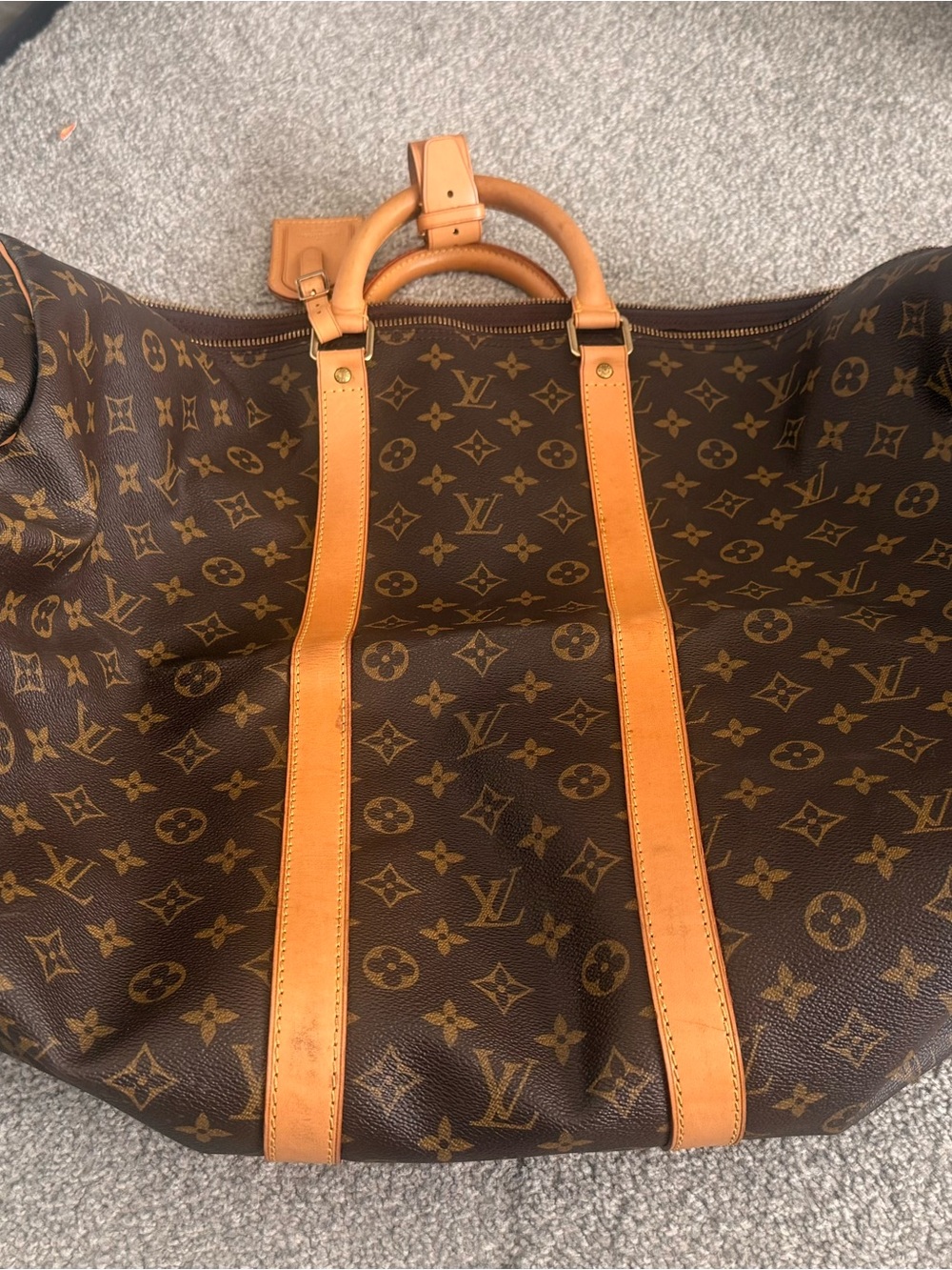Louis Vuitton Monogram Weekend Travel Bag in Brown with Tan Trim